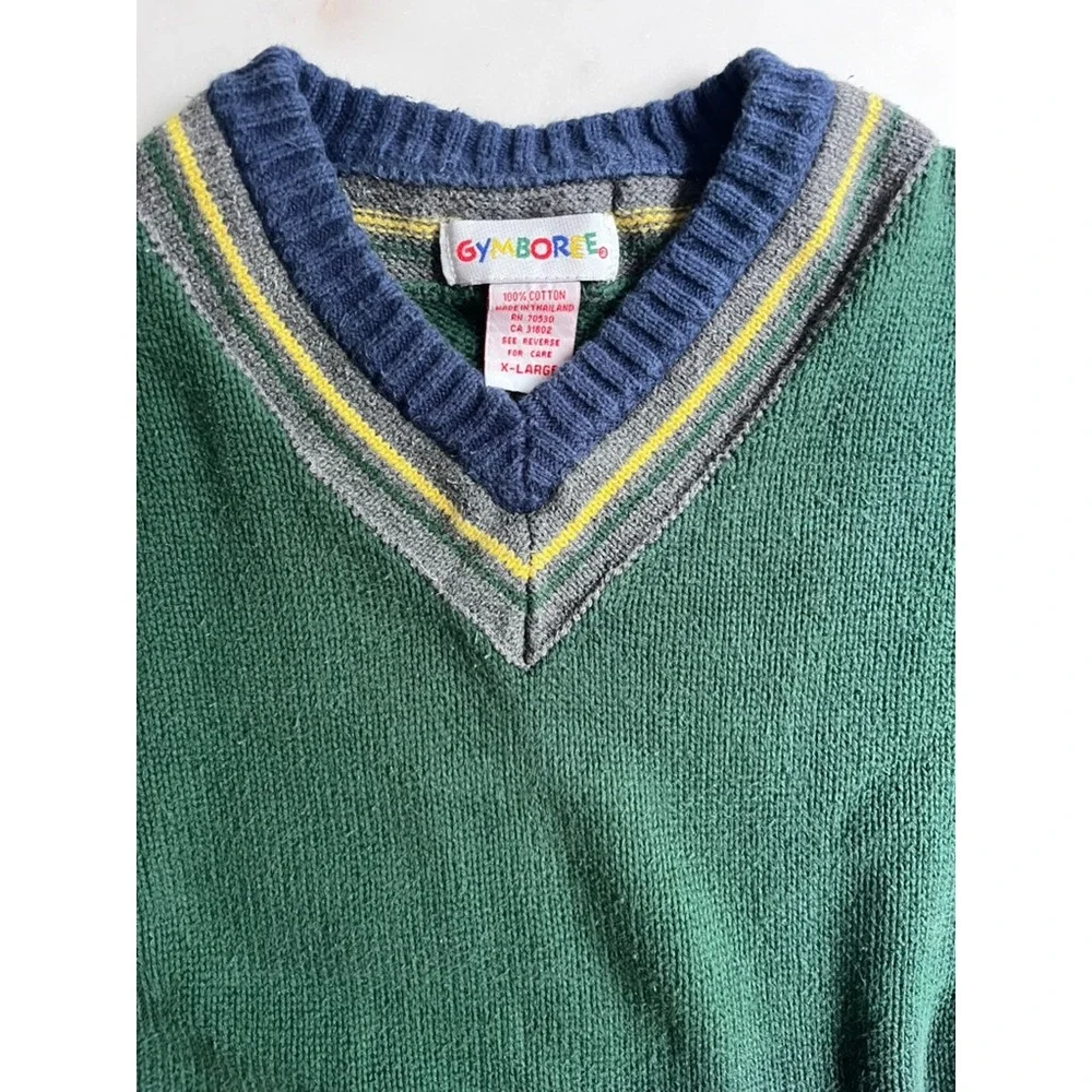 Gymboree Vintage Cotton V-Neck Sweater Green Preppy Classic Boys size XL